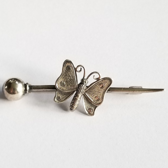 Vintage Jewelry - Relisted -antique Butterfly bar pin brooch Sterling Silver victorian edwardian